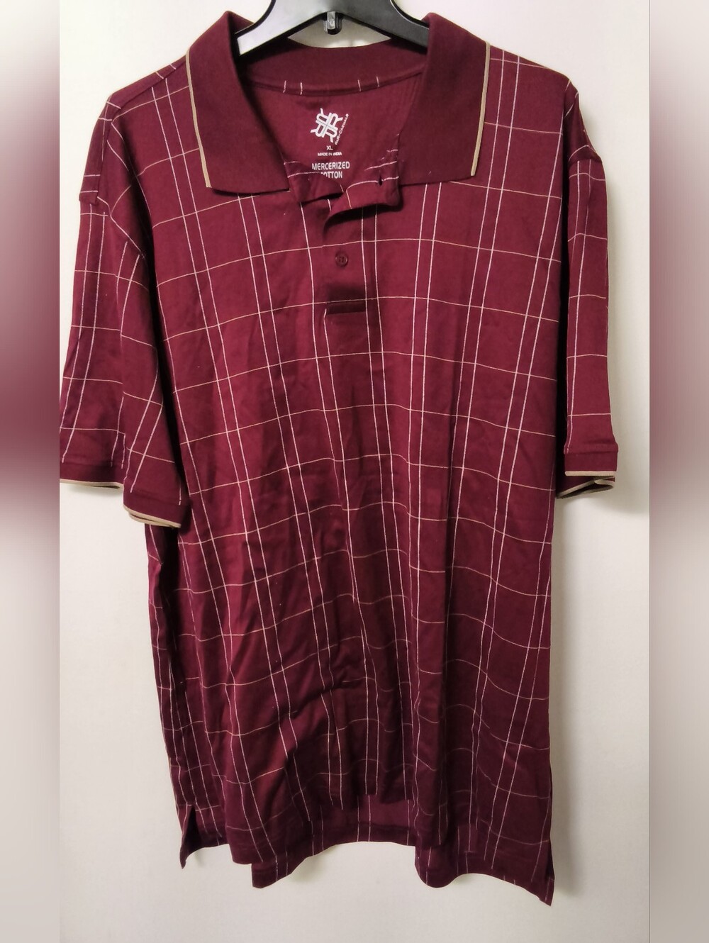 R&R Casuals Men's Windowpane Polo Shirt - Burgundy Size XL